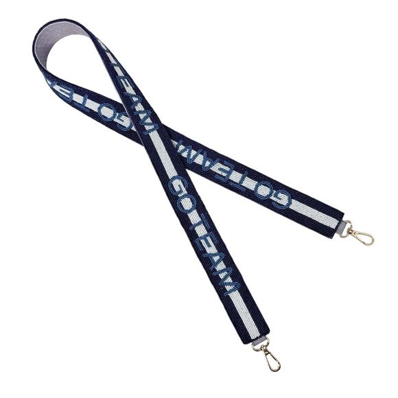 Anthropologie Handbags - Anthropologie GO TEAM Beaded Bag Strap 45” Blue White Shoulder Crossbody Fan NWT